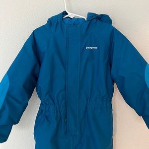Blue Patagonia snowsuit.
